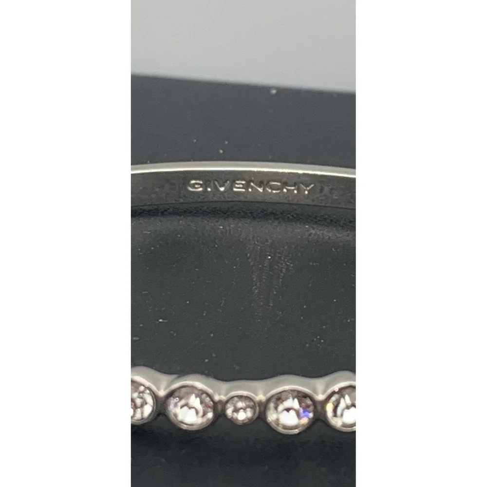 Givenchy Silver Tone Crystal Hinged Bangle Bracelet Signed (READ)